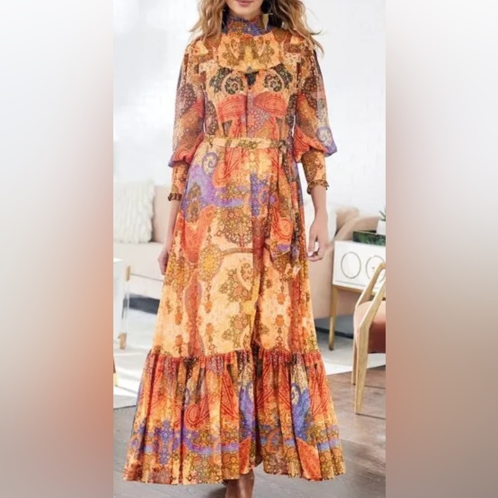 NWOT Soft Surroundings Bohemian BOHO Peasant Paisley Maxi Dress Medium